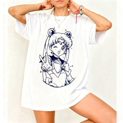 Sailor Moon Retro 90s Anime Graphic T Shirt Summer Cotton Men Women Tee Streetwear Casual Trend Short Sleeve Couple Hip Hop Top