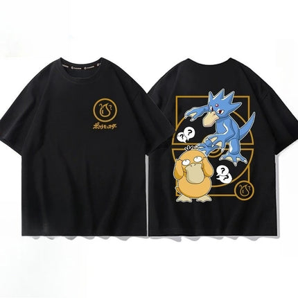 Pokémon Pikachu Gengar Charmander Black T-shirt Men's 2026 Summer Fashion Oversize Street Casual Y2K Tops Streetwear Clothing