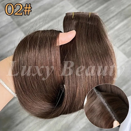 Brown Butterfly Hole Weft Hair Extensions Straight Invisible Twin Tab Weft Natural Blonde P4-27 Hole Weft Human Hair Extensions