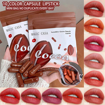10-Color Capsule Lipstick Set Featuring Naturally Long-Lasting Mini Matte Lipsticks And Lip Gloss,Long-lasting makeup