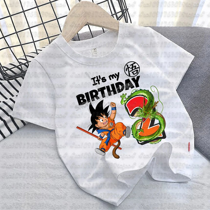 Dragon Ball Goku T-shirt Cotton for Children Birthday Figure Tee Top Boy Girl Clothes Anime Short Sleeve Kids White Loose Gift