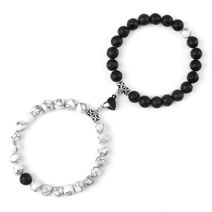2Pcs/Set Sliver Black Color Magnet Pendant Bracelets 6MM 8MM White Porcelain Black Line Beads Couple Bracelet Jewelry Gift New