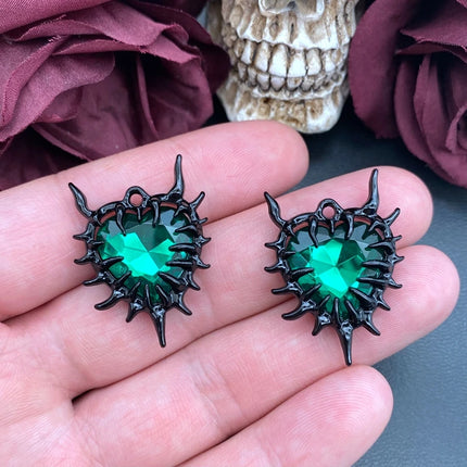 4pcs Gothic Thorn Heart Charms Spiky Burning Heart Pendant Punk Necklace Earring DIY Thorns Charms Jewelry Handicraft Making