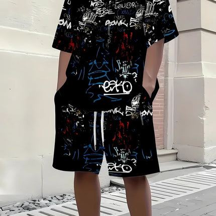 Hot selling men's breathable casual short sleeved shorts set 3D printed outdoor urban street top shorts casual two-piece set
