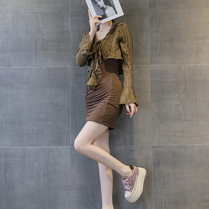 Fujin 9cm 3 inch comfortable platform sneakers for women Genuine Leather Women Vulcanized Shoes Platform High Heels Casual Shoes