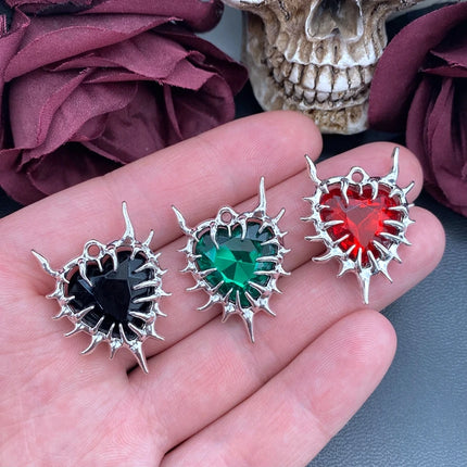 4pcs Gothic Thorn Heart Charms Spiky Burning Heart Pendant Punk Necklace Earring DIY Thorns Charms Jewelry Handicraft Making