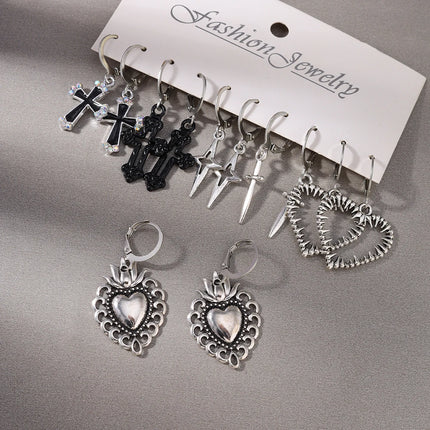 Aihua 12pcs Fashion Silver Color Heart Drop Earrings Set for Women Teens Simple Cross Pendant Dangle Earring Y2K Party Jewelry
