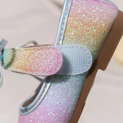 Girl's Princess Shoes Glittery Rainbow Color Beautiful Autumn Kids Single Shoe Flat Mermaid Toddler Anti-Slip Children's Shoe