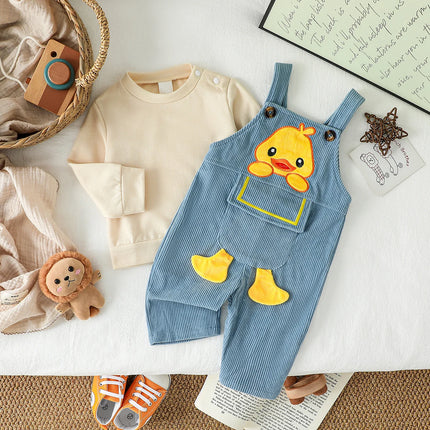 Baby Girls Boys/Girls Outfit Autum Long Sleeve Crew Neck T-shirt Embroidery Animals Overall Pants Fall Outfit Clothing Set 1-3Y