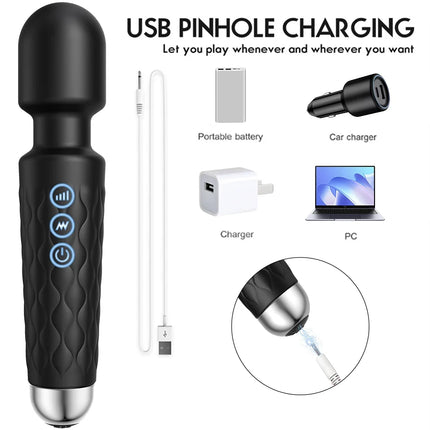 Adult Sex Toy Vibrator Wand for Women Clitoral Nipple Stimulator with 8 Speed 20 Vibration Modes Female G Spot Masturbation Wand