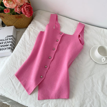 Women's Knitted Slim Fit Vest Summer 2025 Svel Top Single Button Design Versatile Inner and Outer Wear Commute Sle