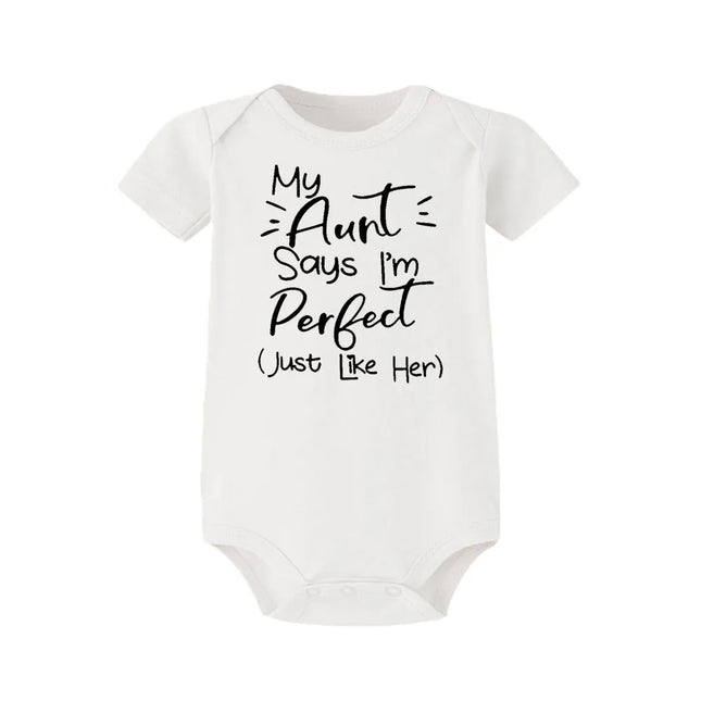 My Aunt Says I'm Perfect Letter Printed Infant Toddler Jumpsuit Summer Newborn Bodysuits Funny Auntie Baby Clothes Shower Gifts