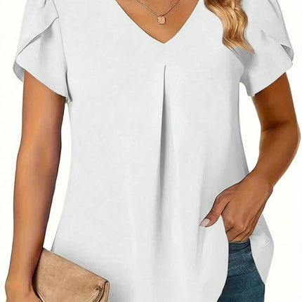 Plus Size 0XL-5XL Women V-neck Fashion Solid Color Shirt Blouse Ladies Casual Loose and Simple Long Sleeved Shirt