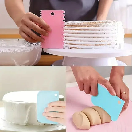 3pcs Cake Scraper Smoother Set, Cake Icing Smoother Tool For Cake Decoration,Plastic Dough Scraper Multifunctional Kitchen Tools