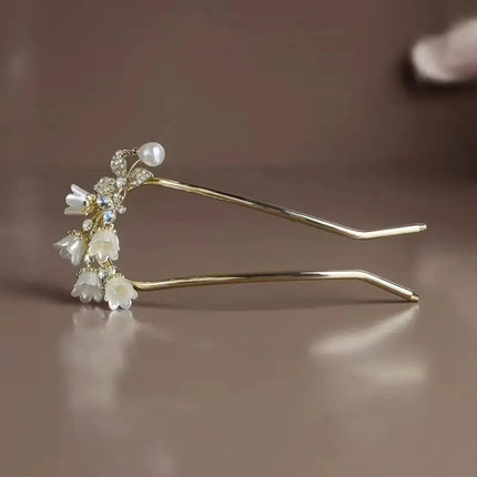 Hanfu Hair Access Long Tassel Vintage Lily Of The Valley U-shaped Hairpins Flower Handmade Hair Sticks For Women〔CC55〕