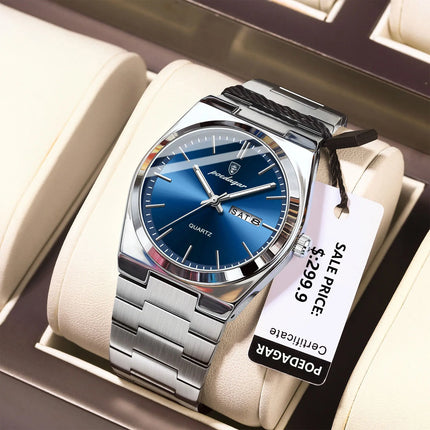 POEDAGAR Luxury Watches For Men Stainless Steel Waterproof Luminous Men's Watch Date Week Fashion Casual Men's Quartz Watch Reloj