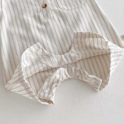 Korean Style Newborn Bodysuit Striped Sleeveless Baby Romper with Hat Two Piece 0-24 Months Infant Onesie
