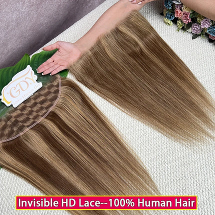#P427 Highlight Color Straight Hair 13x4 HD Lace Frontal Pre Plucked Melt Skins Invisible HD Lace 100% Raw Virgin Human Hair