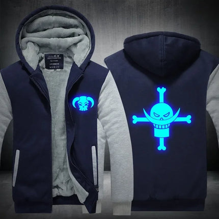Luffy Men Jackets Streetwear Printed At Night Sweatshirts One P Thicken Fleece Hoodies Homme Winter Clothes Keep Warm Hoodie