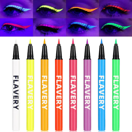 8-color fluorescent color UV eyeliner, waterproof and sweat-proof face paint pen,Halloween matte glowing neon liquid eyeliner