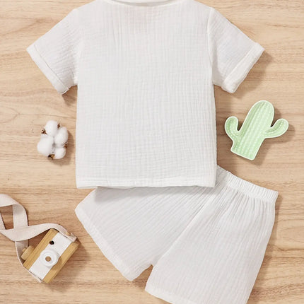 Cotton White Summer Lapel Short-Sleeved Shorts Fabric Skin Friendly Comfortable Loose Suitable For Outdoor Sports Outing Suit