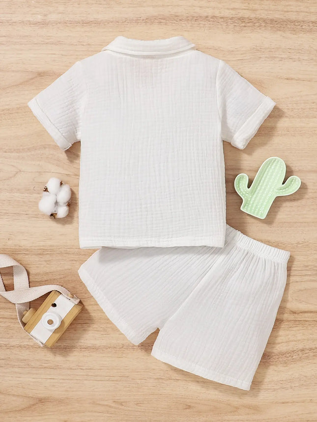 Cotton White Summer Lapel Short-Sleeved Shorts Skin-Friendly Comfortable Loose Suitable for Outdoor Sports Outing Suit