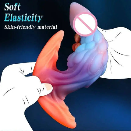 Fluorescent Monster Dildo Anal Plug Wearable Soft Liquid Silicone Dual Channel Stimulation For Men Women Couples Adult Sex Toys
