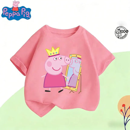 Peppa Pig 2026 Summer Cartoon Graphic 100% Cotton Print Hasbro Brand Children and Unisex T-shirt Casual Loose Breathable Y2k.