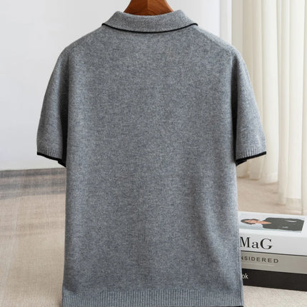 100% Merino Wool T-shirt Men's POLO Collar Short Sleeve Pullover 2025 Spring/Autumn New Fashion Knit Business Casual Sweater Tee