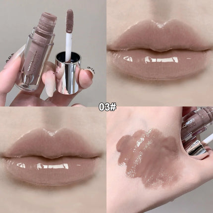 NEW Water Glazed Mirror Lip Gloss Makeup Crystal Nude Jelly Moisturizing Lip Glaze Long Lasting Black Liquid Lipstick Cosmetics
