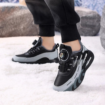Children Sports Shoes New Rotating Buckle Winter Plush Warm Walking Shoes Boys Non Slip Lightweight Outdoor Running Tennis Shoes