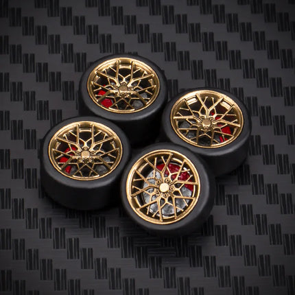 1 Set 10.8mm 1/64 Model Car Wheels for HW Ball Bearing Tires with Brake Disc Caliper Axles Rims for 1:64 Toy Models Tomica JDM