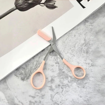 Stainless Steel Eyebrow Trimming Scissors with built-in Comb Precise Grooming Tool Creating Perfect Eyebrows Pink/White/Black