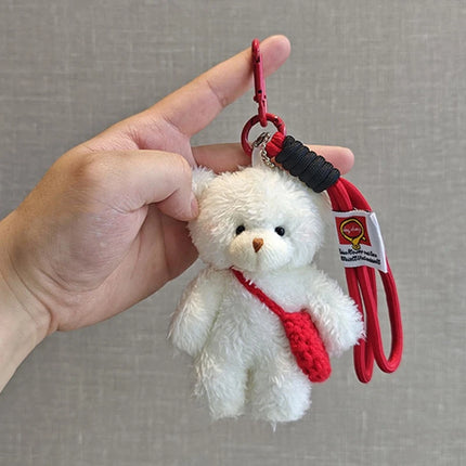 Cute Red Bag Bear Knot Rope Keychain Pink Blue Paired Bears Plush Doll Car Key Chain Christmas Scarf Bear Backpack Key Chain