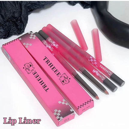 Matte Lip Liner Pencil with Brush Double-head Nude Grey Pink Lip Contour Tint Pen Sharpener Lipstick Non-stick Cup Lips Makeup