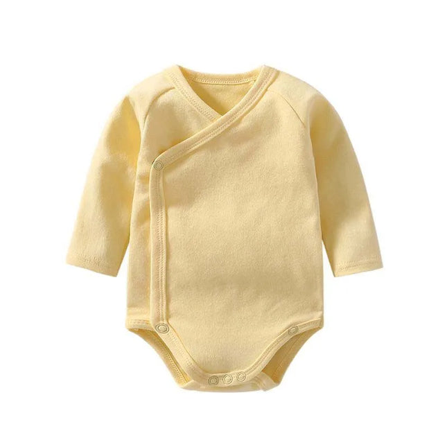 Newborn Baby Bodysuit 0-3 Months 100% Cotton Diagonal Snap Solid Color Long Sleeve Jumpsuits Baby Boy Girl Clothes