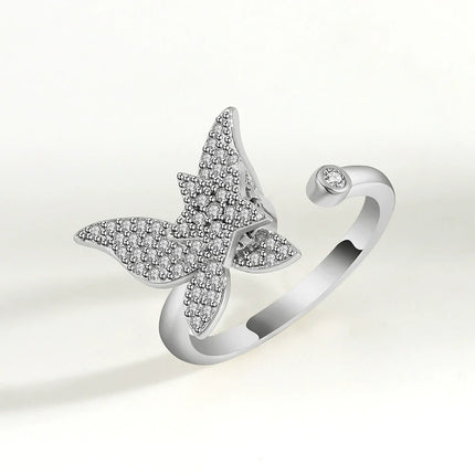 VENTFILLE 925 Sterling Silver Moon And Stars Zircon Rotatable Ring For Women Gift Diamond Relieve Stress Ring Jewelry Wholesale
