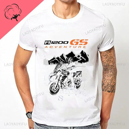 Motorcycle O-Neck Printed T-Shirt Short Sleeve Cotton Tee Case for R1200GS R1250 GS Adventure TShirt Overlander Ride Travel Tops