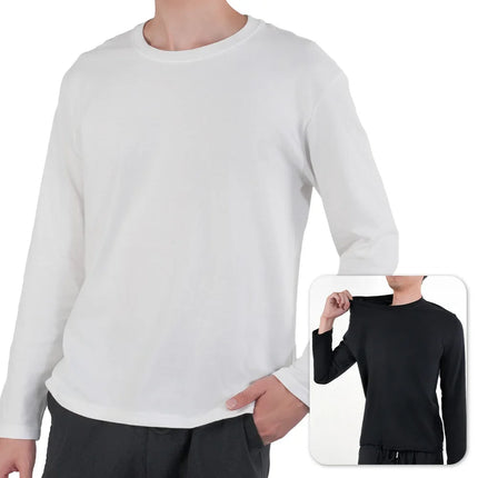 Mens Long Sleeve T Shirts Casual Round Neck Cotton Moisture Wicking Tees Tanks White Black Undershirts Loose Fit Tshirts for Men