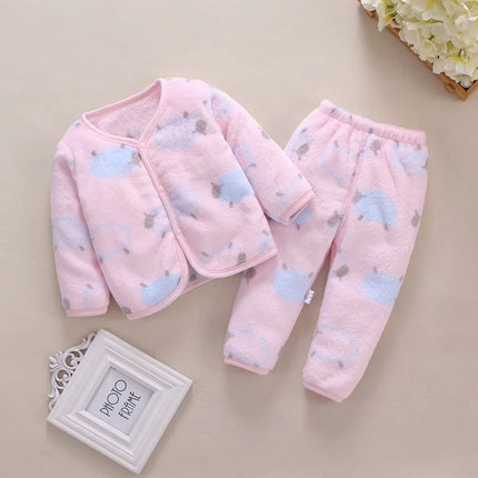 2Pcs Set Newborn Baby Clothing Flannle Spring Autumn Set for Babies Soft Toddler Jacket Baby Pant Cartoon Boys Girls Set 0-24M