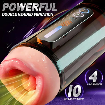 Automatic Male Double-Headed Penetration Realistic Channel Vibrating Deep Throat Vagina Voice Pocket Pussy Sex Toy Supplies 18+