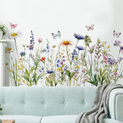 2pcs/set Artistic PVC Wall Decal, Nordic Style Flower And Butterfly Mural, Self-adhesive Wall Art Sticker For Bedroom, Entryway,