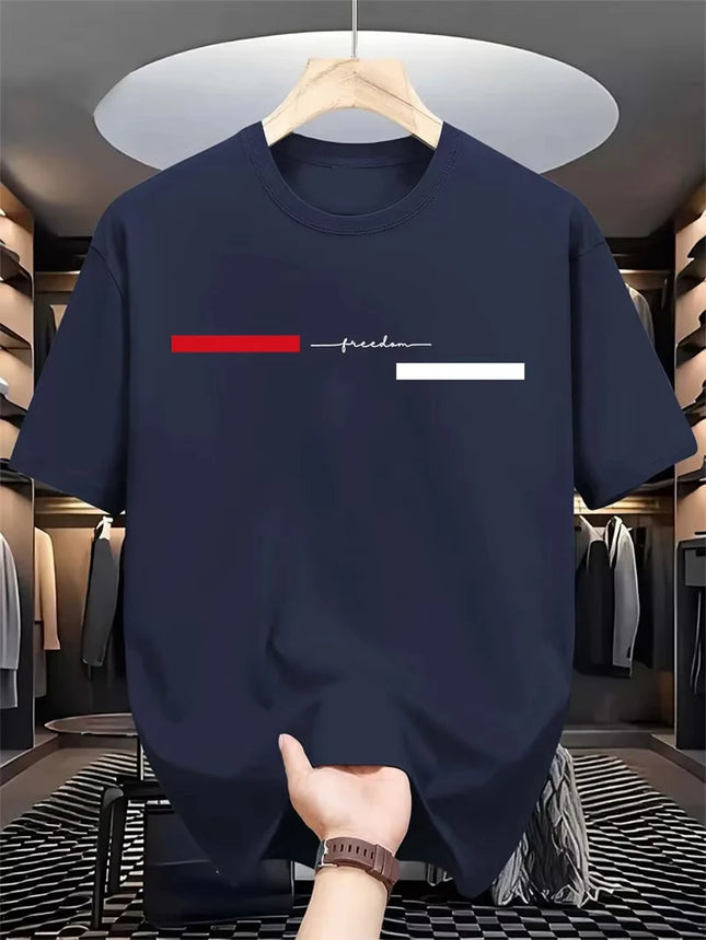 Simple Fashion Striped Graphic T-Shirts for Men, Summer Casual Letter-Printed T-Shirts, Loose Streetwear Harajuku Tees Tops