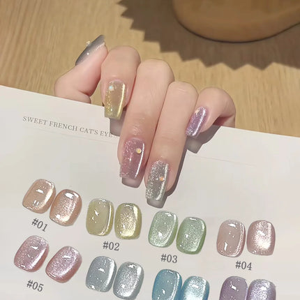 1-12pcs ZH Spring/Summer Ice Transparent Sweet Wine Glass Beads Cat Eye Nail Polish Gel New Flashy Popular Pink Nail Supplies