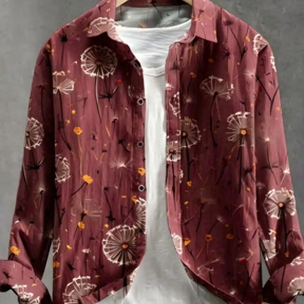 Men's Dandelion Printed Linen Long Sleeved Shirt