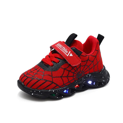 Spring Autumn Boys Spiderman Mesh Breathable Sport Shoes Disney LED Children's Sneakers Kids Casual Shoes Light Shoes for 0-6Y