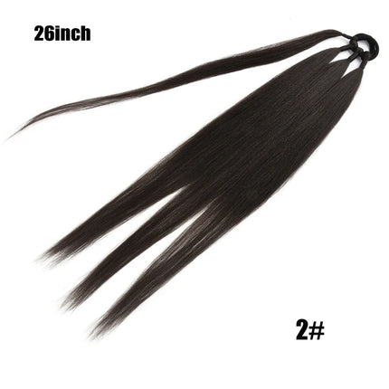 Boxing Braids Ponytail Extensions Synthetic Wrap Around Ponytail With Rubber Band Hair Ring DIY 26 Inch Ombre Black Brown Grey