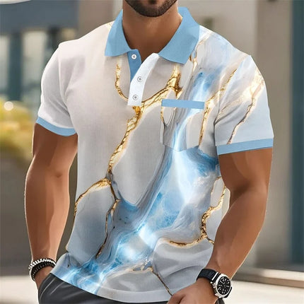 Colorful 3D Printed Striped Polo Shirt Men's Geometric Pattern Short Sleeve Summer Casual Lapel Top