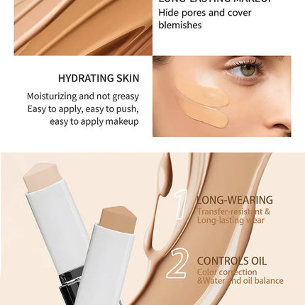 Two-in-one Brush Foundation Stick 13g, Double-head Lightweight and Smooth Concealer Foundation Lotion