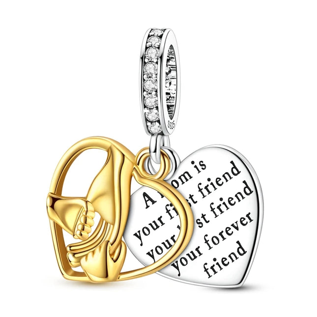 Charm Bead 925 Sterling Silver Heart Starry Sky Family Mother-Daughter-Sister Charm Fit Bracelets Pendant Women DIY Jewelry Gift